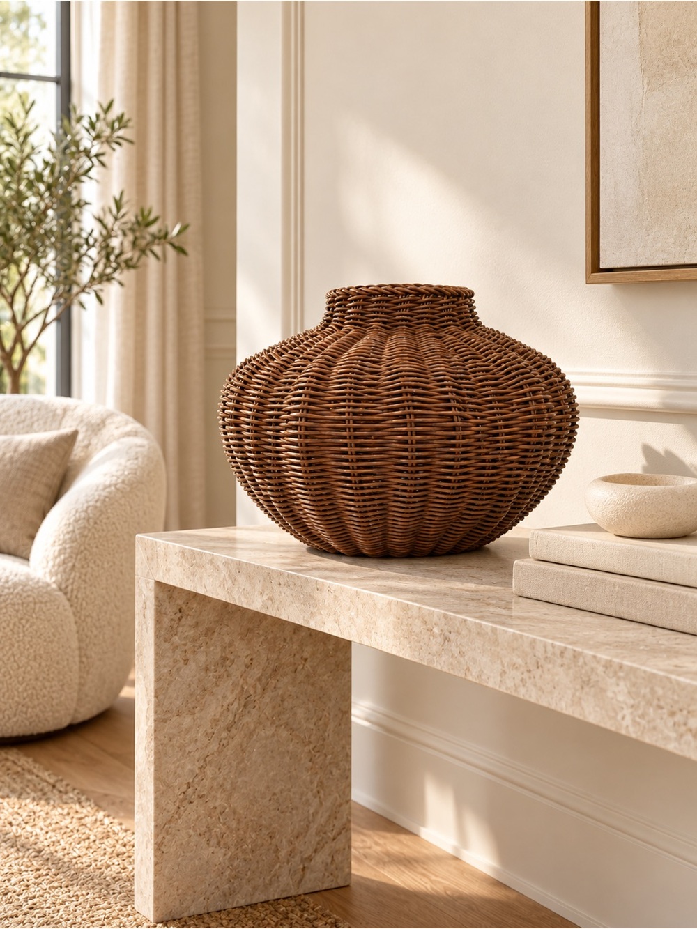 Woven Rattan Sculptural Vase Brown